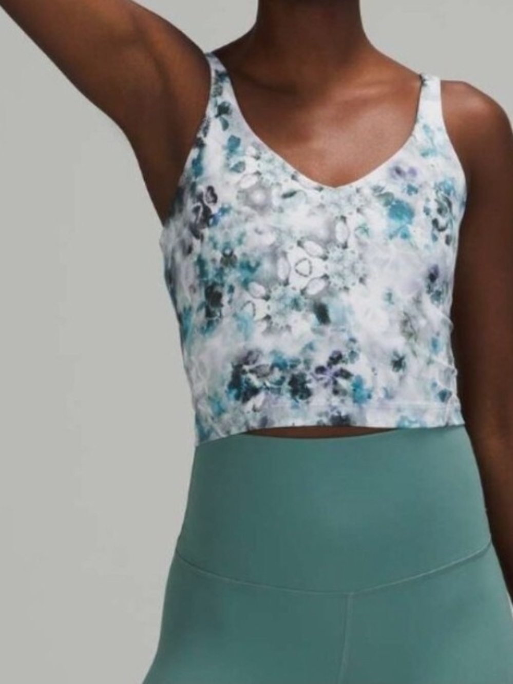 lululemon athletica Teal & White Marble-Print Crop Tank